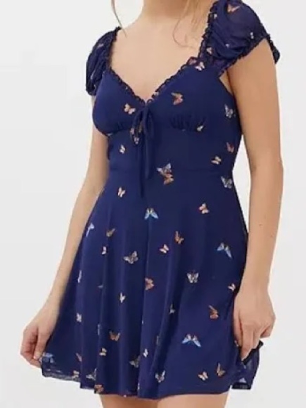 Urban Outfitters Navy Butterfly Tie-Front Mini Dress
